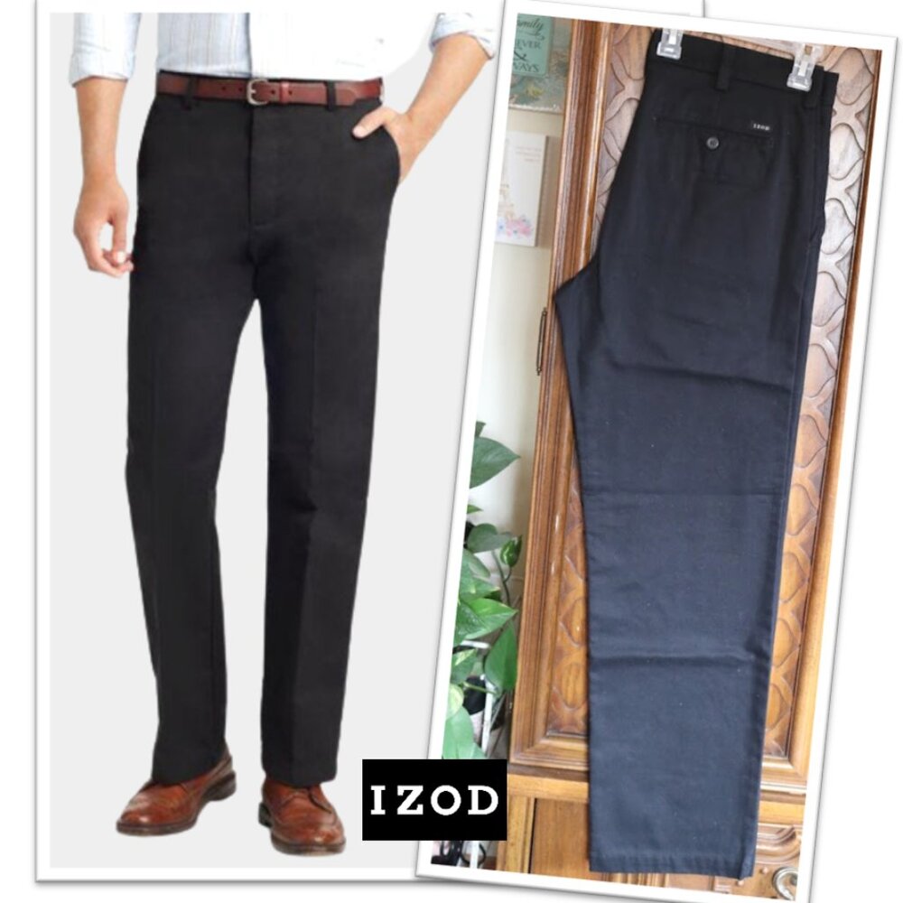 IZOD American Chino Flat Front Slim Fit Pant - Black, Size 34/32